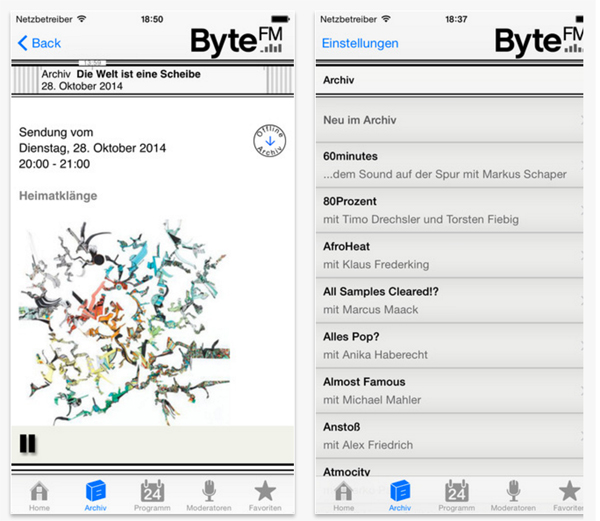 Screenshot aus der ByteFM-iOS-App