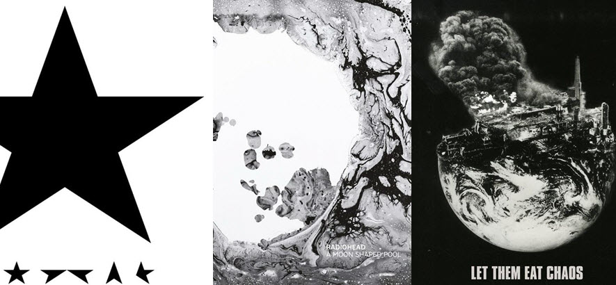 Collage aus dem Albumcovern von David Bowie, Radiohead, Kate Tempest