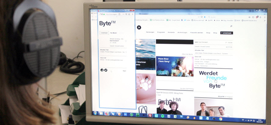 Bild eines Computer-Bildschirms, auf dem die ByteFM Startseite angezeigt wird