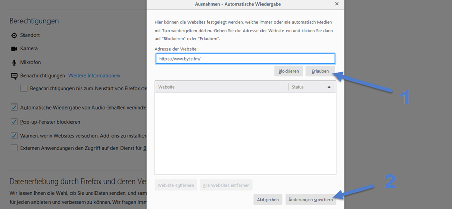 Bild der Einstellungen bei Mozilla Firefox