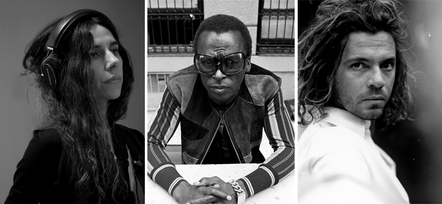 Foto-Collage von PJ Harvey, Miles Davis und Michael Hutchence