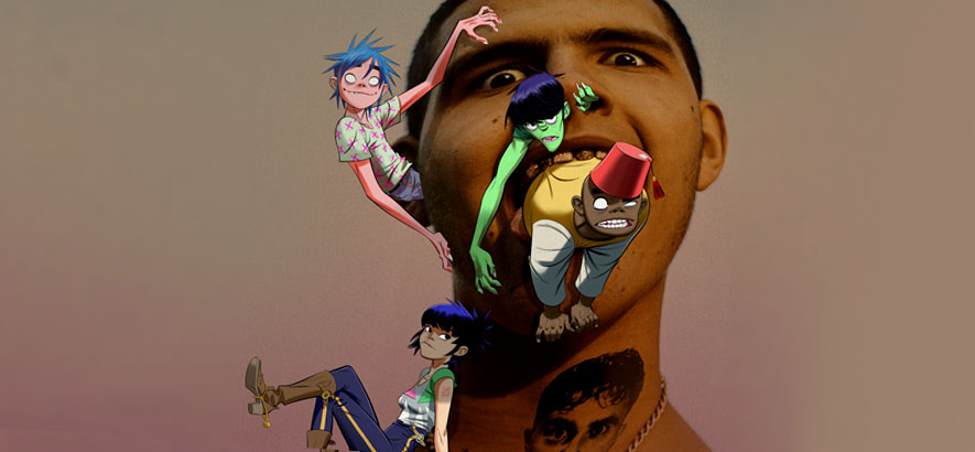 Die britische Band Gorillaz und der Rapper Slowthai