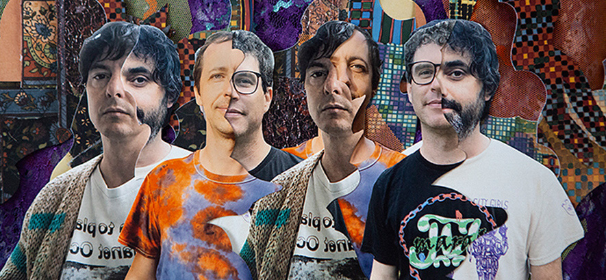 Künstlerisch zu einer Collage umgestaltetes Pressefoto der Gruppe Animal Collective, die eine neue Single namen „Defeat“ veröffentlicht hat.