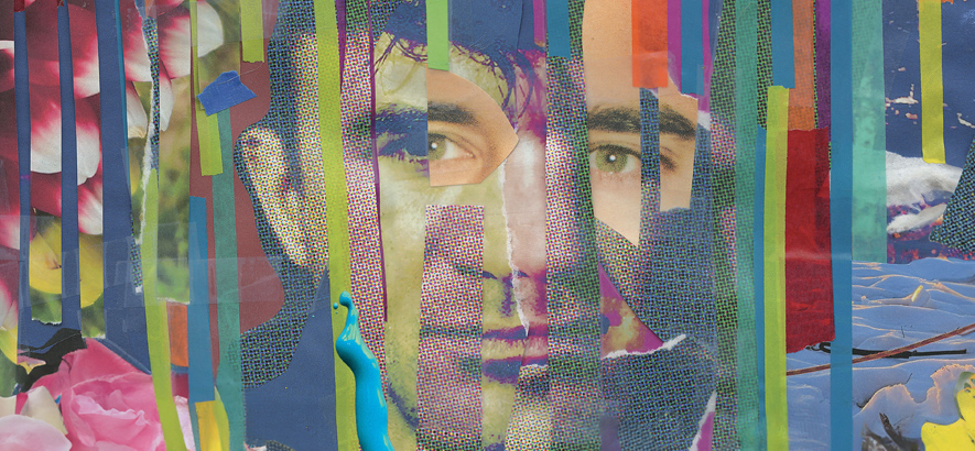 Künstlerische Darstellung eines Portraits von US-Singer-Songwriter Sufjan Stevens in Form einer Collage.