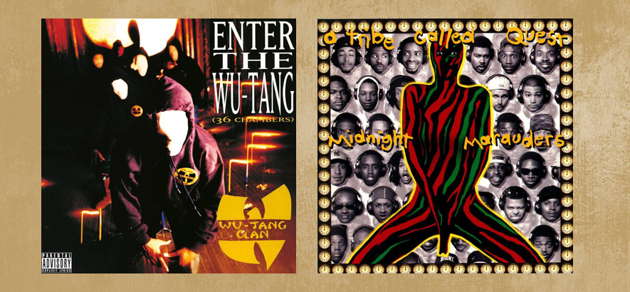 Cover der Alben „Midnight Marauders“ von A Tribe Called Quest und „Enter The Wu-Tang (36 Chambers)“ von Wu-Tang Clan, zu deren 30. Veröffentlichungsjubiläum die Songs „Award Tour“ und „C.R.E.A.M.“ unsere Track des Tages sind.