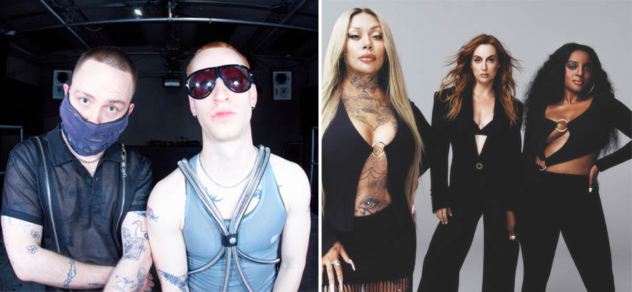 Pressebilder von Two Shell und Sugababes. Erstere verwandelten einen Song der letzteren auf „Round“ in einen Dancefloor-Hit.
